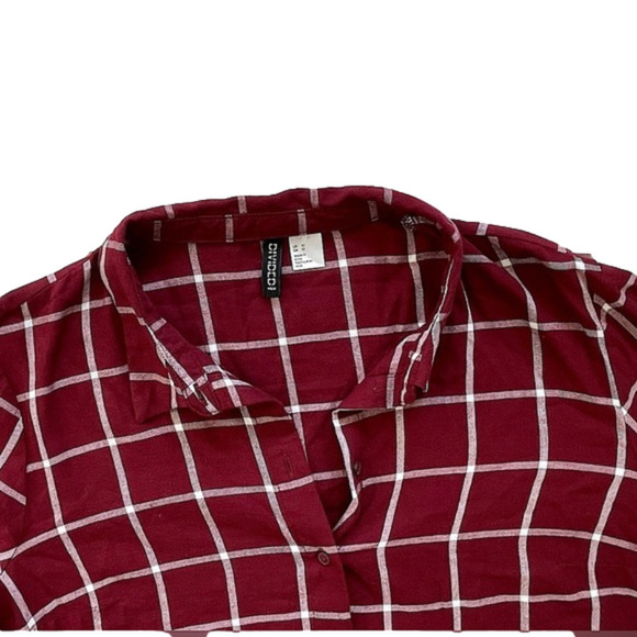H&M Maroon Check Puff Sleeve Shirt, Sz 10 - Picture 4 of 10